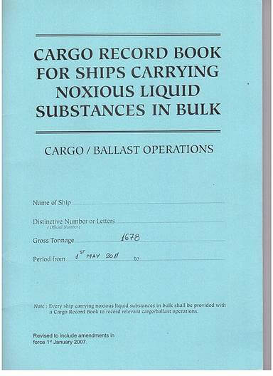 cargo record book - marpol annex 2